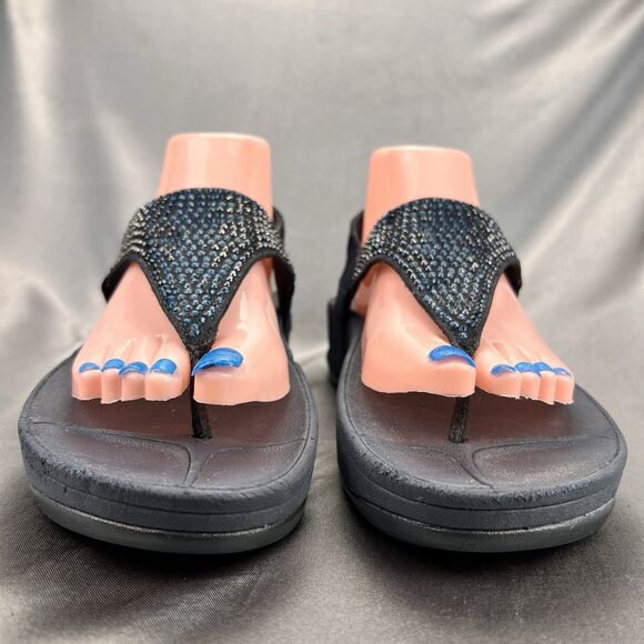 Fitflop Rokkit Navy Blue Crystal Toe Post Sandals Womens 8 Adjustable Strap Shoe - Picture 8 of 17